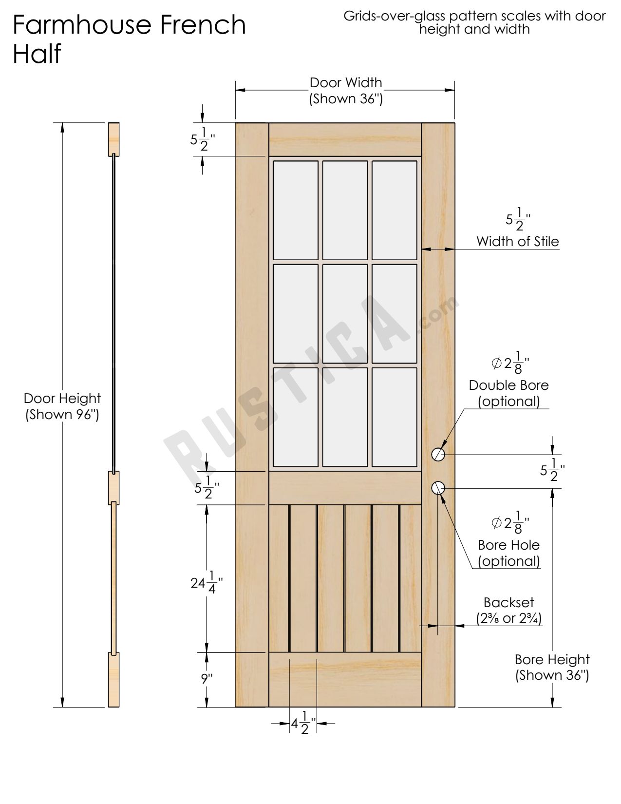 Farmhouse French Half Exterior Slab Door | Rustica